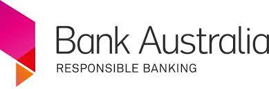 Bank Australia logo. Pink logo with black text.