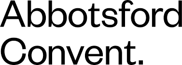 A logo image with black text featuring the words Abbotsford Convent on a white background.
